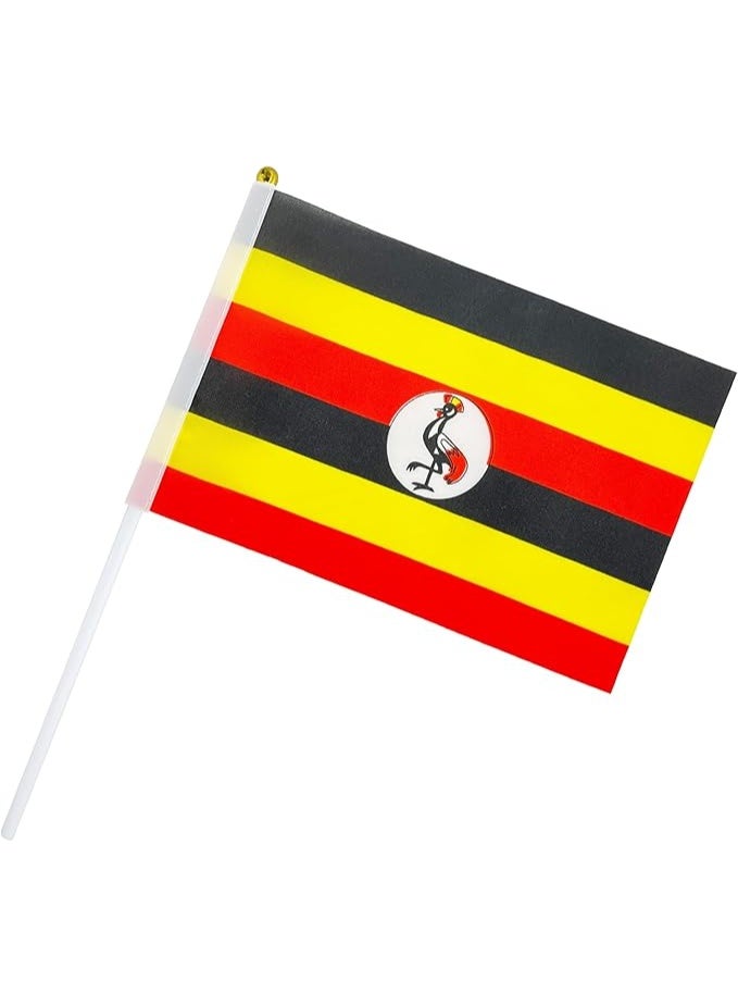 Uganda National Flag A5 Size Handheld – Fabric Country Flag with Stick – Black, Yellow & Red – Pack of 5 - Image 1